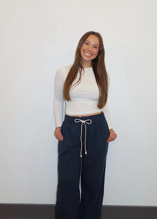 Navy Stripe Sweatpants